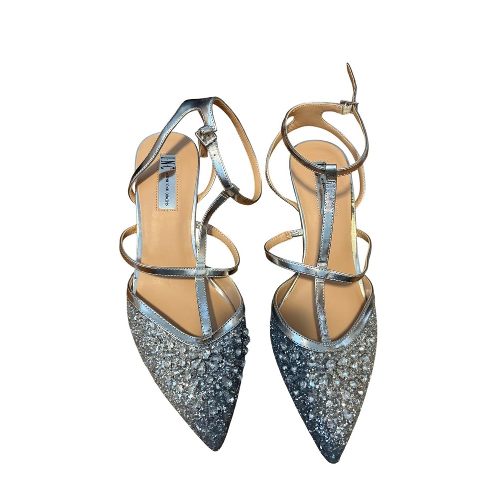 Reposhing..INC International Concepts Silver Glitter Pointed Toe Strappy Heels